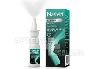 Nasivin Classic 0.05% aerozol do nosa 10 ml,  Przeziębienie